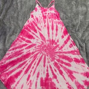 pink and white tie dye flowy dress